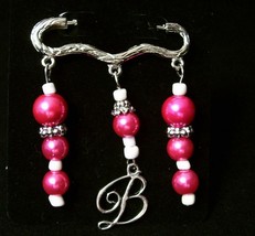 Barbie B Pin Brooch Pink White Silver Adult Sz Collectors Item Glass Beads - £14.75 GBP