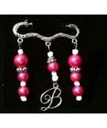 Barbie B Pin Brooch Pink White Silver Adult Sz Collectors Item Glass Beads - £14.80 GBP
