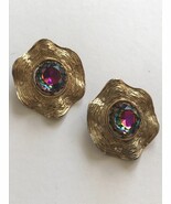 Vintage Elizabeth Morrey Or Judy Lee Clip Earrings Rainbow Rhinestone Un... - $71.83 CAD