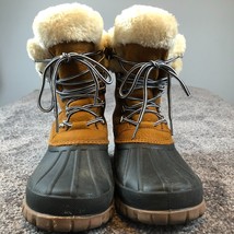 J Crew Fur Lined Winter Snow Boots Womens Size 10 Sherpa Trim Brown Leather Ski - £33.37 GBP