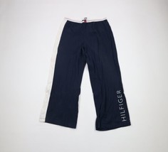 Vintage 90s Tommy Hilfiger Womens Large Faded Spell Out Wide Leg Pants Navy Blue - £35.57 GBP