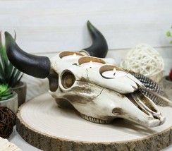 Western Steer Bull Cow Skull Decorative 3 Tea Light Votives Candle Holder Decor - £24.68 GBP
