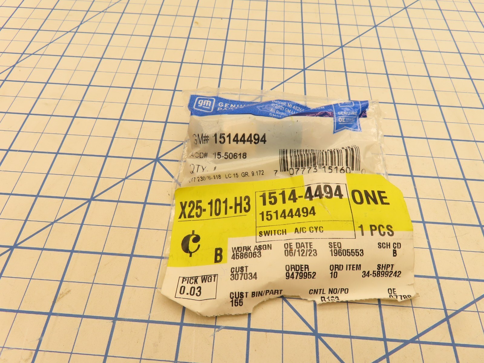 GM 15144494 Air Conditioner Clutch Cycling Switch Factory Sealed General Motors