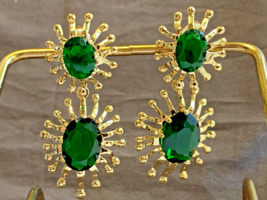 Hutton Wilkinson Earrings Fashion Jewelry Emerald Glass Double Starburst Clip-on - £103.29 GBP