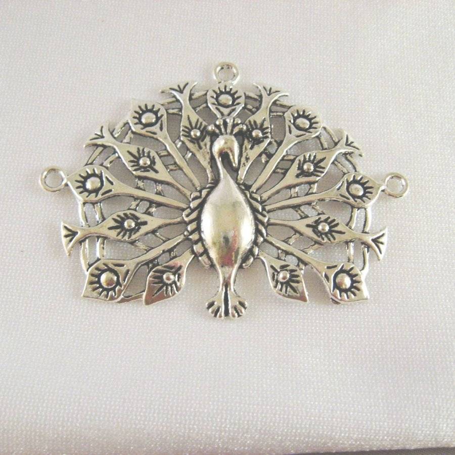 Pewter Peacock Focal Pendant, 2.5 Inches, 1 Focal Pendant - $1.49