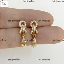 18Kt Solid Yellow Gold Cubic Zircon Stud Dangle Drop Women Earrings Fine Jewelry - £445.79 GBP