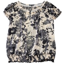 Express Women Shirt Size S Black Stretch Preppy Metallic Floral Cap Sleeve Sheer - £11.54 GBP