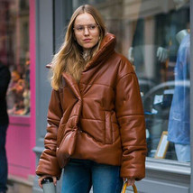 Woman puffer leather jacket lambskin designer ladies puffer leather jacket #36 - £189.63 GBP