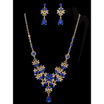 NEW Aishanni Costume Fashion Jewelry Royal Blue Rhinestone Necklace Earring Set - £10.06 GBP