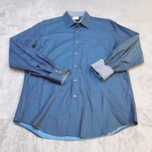 Quieti Shirt Men Large Blue Long Sleeve Button Up Casual 100% Fine Cotton - $18.69