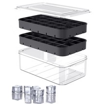 Ice Cube Tray With Lid And Bin, Ice Trays For Freezer, Easy-Release 48 S... - £15.68 GBP