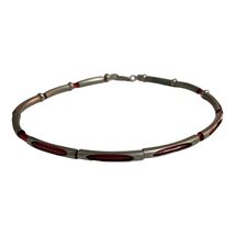 Vintage Cool Jewels Red Cord &amp; Silver Tone Tube Necklace Choker 6” - $16.20