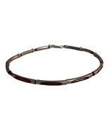 Vintage Cool Jewels Red Cord & Silver Tone Tube Necklace Choker 6” - $16.20