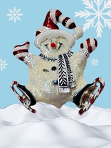 Snowman Pin Brooch Christmas Holidays Ice Skating Red White Striped Hat ... - £11.71 GBP