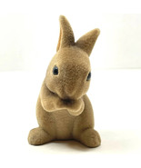 Vintage Pair Hallmark Merry Miniatures 3&quot; Flocked Brown Bunny Rabbit 1979 - $27.42 CAD