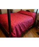 Vtg 1960&#39;s hot pink paisley fringed bedspread full Hollywood Regency Ato... - £85.56 GBP