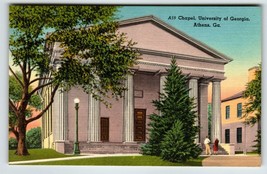 Chapel University Of Athens Georgia Postcard Unposted Linen Building People Tree - £6.90 GBP