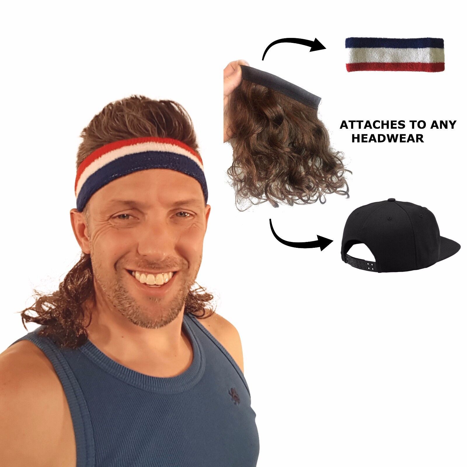 Primary image for Magic Mullet - Wig Attaches to any Headwear - Mullet Headband - Free Head Band