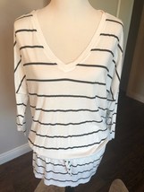 EUC C&amp;C CALIFORNIA White Black Striped Cotton Blend Drawstring Tunic SZ M - $27.10 CAD