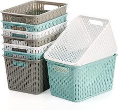 Wuweot 9 Pack Plastic Storage Basket Bins Organizer, Cabinet And Shelf, 3 Colors - £33.56 GBP