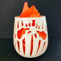 Cut Out Iris Design Candle Holder 5.25&quot; high Art Pottery Off White Glazed Signed - £21.96 GBP