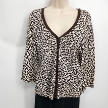 Ann Taylor Button Cardigan Sweater Women&#39;s Size L/XL 3/4 Sleeves Brown White - £9.71 GBP