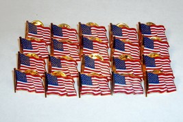 LOT OF 20 - USA Waving Flag Lapel/Hat Pins, Tie Tack~ Gold Tone w/Resin Filling - £12.49 GBP