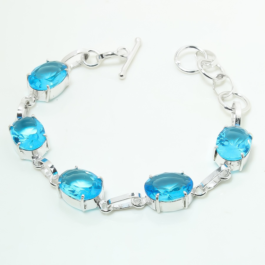 London Blue Topaz Oval Gemstone Handmade Fashion Bracelet Jewelry 7-8" SA 1508 - £5.59 GBP