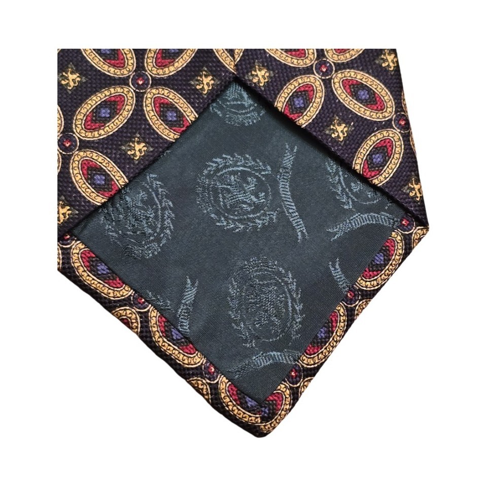 Tommy Hilfiger Vintage Silk Tie Navy Red Gold Geometric Medallion Classic Preppy Item image 4