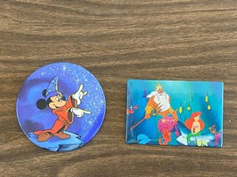 Vintage 90s Pinback Button Pin Lot of 2 Disney Pins Little Mermaid & Fantasia 3" - $5.43