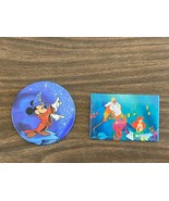 Vintage 90s Pinback Button Pin Lot of 2 Disney Pins Little Mermaid &amp; Fan... - £4.30 GBP