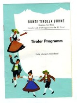 Tiroler Program Hotel Europa Innsbruck Austria 1960&#39;s Song Dance  - $14.83
