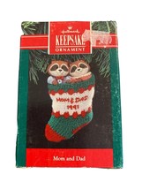 Hallmark Ornament 1991 Mom and Dad * Raccoon couple in stocking New Old Stock - £6.04 GBP