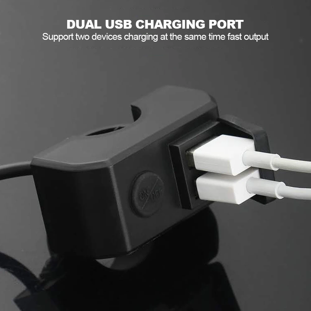 Motorcycle Handlebar Charger with Dual USB Ports, 12V to 5V 3A Fast Charging A - £12.33 GBP