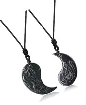 Obsidian Dragon and Phoenix Yin Yang Pendant Necklaces - £88.84 GBP