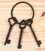Rustic Vintage Antique Design Cast Iron Jailor 3 Keys On Ring Old World ... - $16.99
