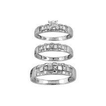 10kt White Gold His &amp; Her Round Diamond Matching Bridal Wedding Ring Set - £399.67 GBP
