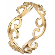 Boho Art Nouveau Ring Gold PVD Plated Stainless Steel Filigree Bohemian Band - £10.38 GBP