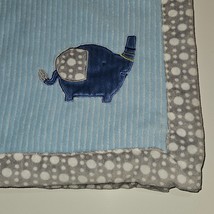 Chick Pea Ribbed Blue Elephant Fleece Baby Blanket Gray White Polka Dot Trim - £19.74 GBP