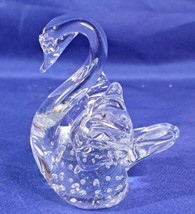 Crystal Clear Art Glass Swan Hand-Blown with Bullicante Bubbles Figurine - £11.17 GBP