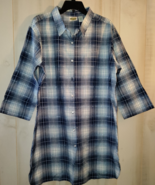 NEW WOMENS Collections ETC. BLUE W/ SILVER PLAID NIGHTSHIRT SIZE L - $37.82 CAD