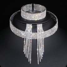 Classic Elegant Tassel Crystal Bridal Jewelry Sets African Rhinestone Wedding Ne - £27.15 GBP