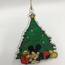 Vintage Disney Mickey Mouse with Christmas Tree Acrylic Plastic Ornament - £7.90 GBP