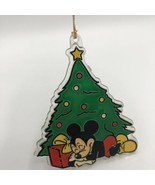 Vintage Disney Mickey Mouse with Christmas Tree Acrylic Plastic Ornament - $9.89