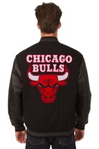NBA Chicago Bulls Wool Leather Reversible Jacket Embroidered Patch Logos Black - £196.72 GBP