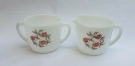 Vintage Fire King Fleurette Creamer Sugar Bowl Circle of Flowers Two Handle - $19.75