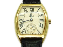 Vicence Milor Italy Ladies Watch Tonneau Barrel Case 14k Gold Black Leather - £632.67 GBP