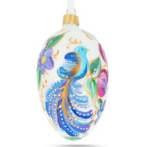 Blue Bird on White Glass Egg Ornament 4 Inches - £41.55 GBP