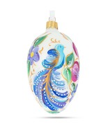 Blue Bird on White Glass Egg Ornament 4 Inches - £40.89 GBP