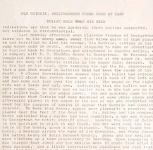 1912 Ola Guthrie Murder Georgetown Idaho Journalist Draft Local Crime 2 ... - $745.41 MXN